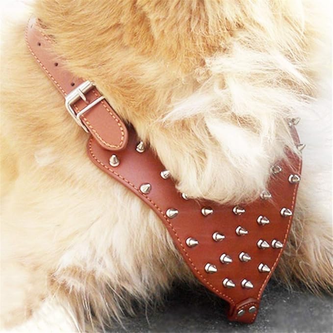 XL Tan Leather Dog Harness with Metal Spikes