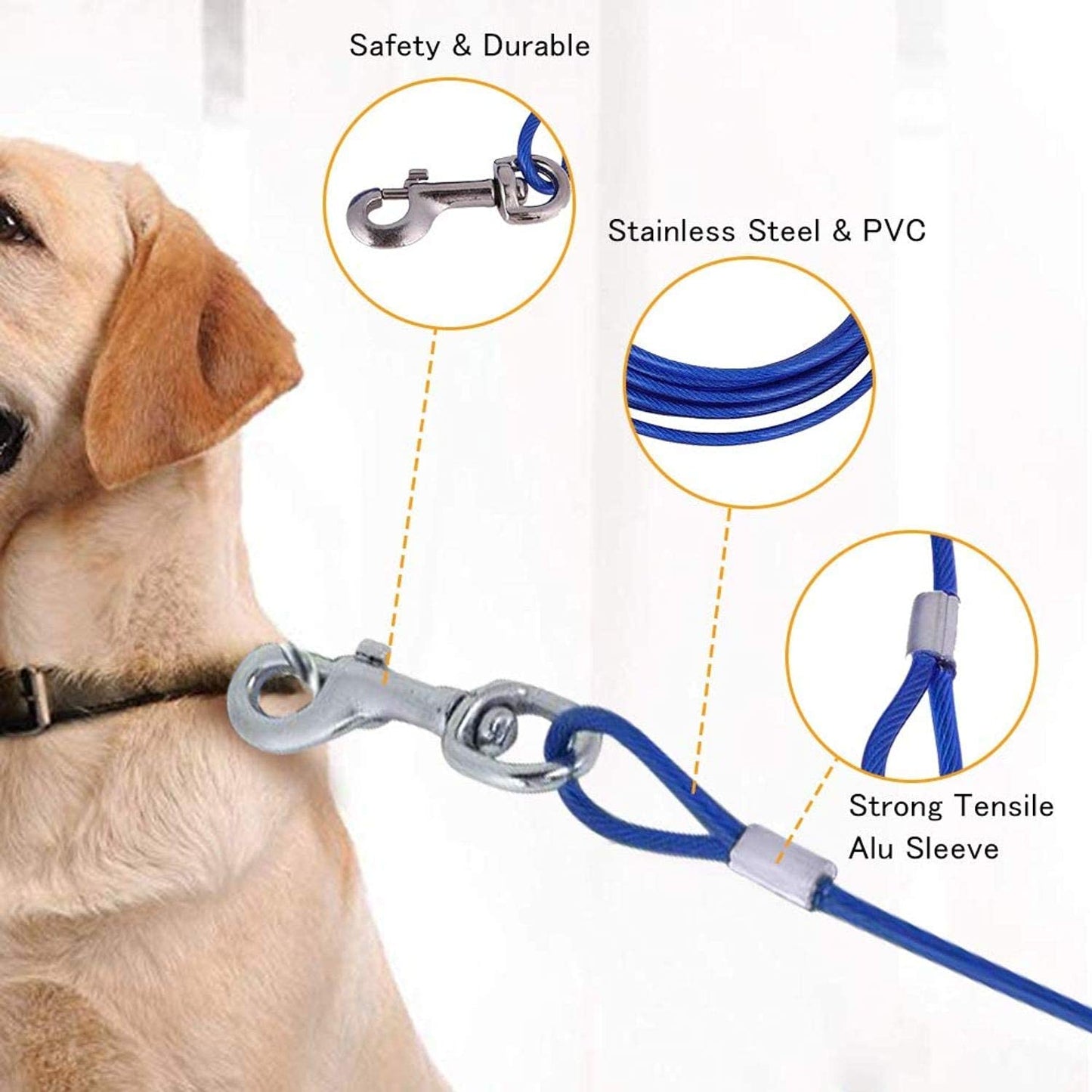 Durable 15ft Dog Tie-Out Cable (Blue)